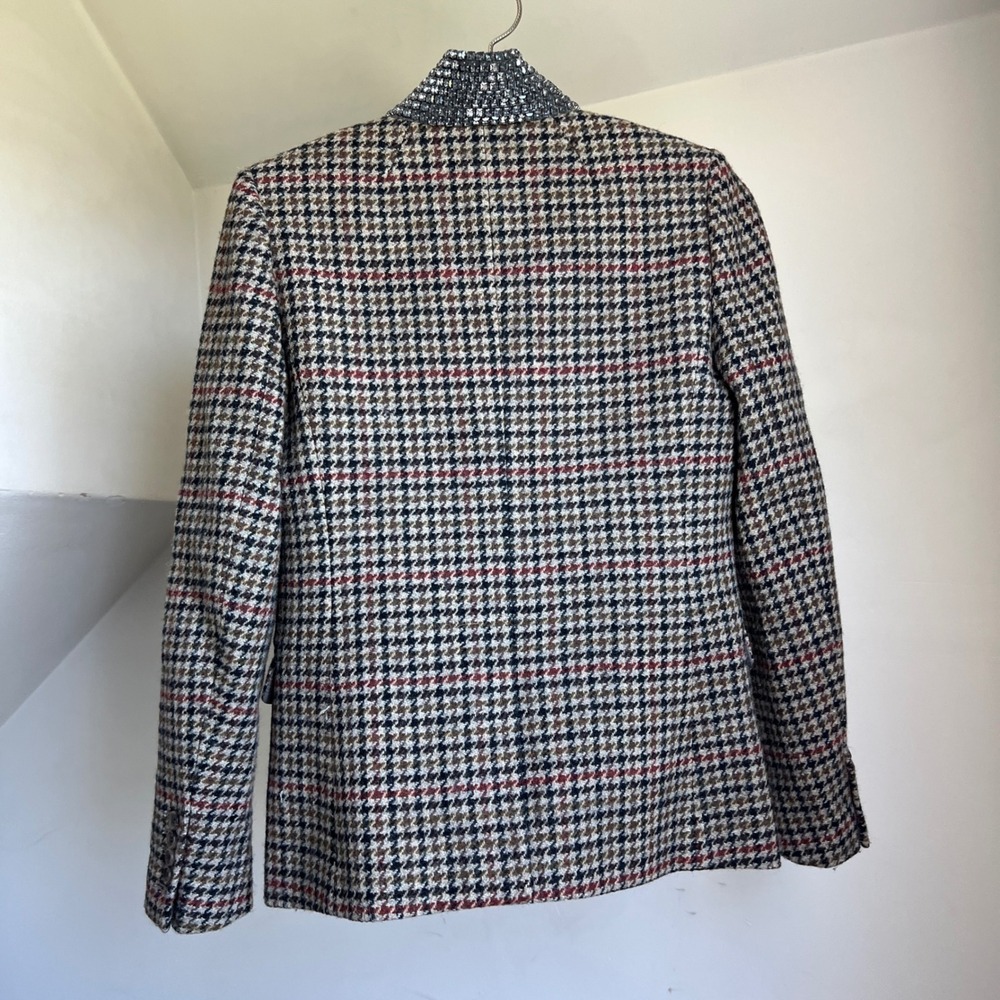 J.Crew Regent Blazer Size 6 Houndstooth Rhinestone Gem Collar Wool Jacket Preppy - Picture 9 of 10